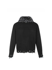 CTRL WORLD Gothic Distressed Knit Faux Fur Collar Jacket