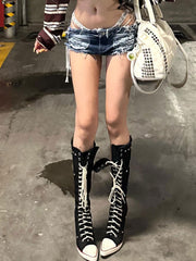 CTRL WORLD "Crypt Stomper" Studded Knee-High Stiletto Sneaker Boots