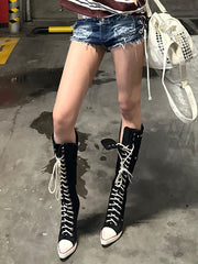 CTRL WORLD "Crypt Stomper" Studded Knee-High Stiletto Sneaker Boots