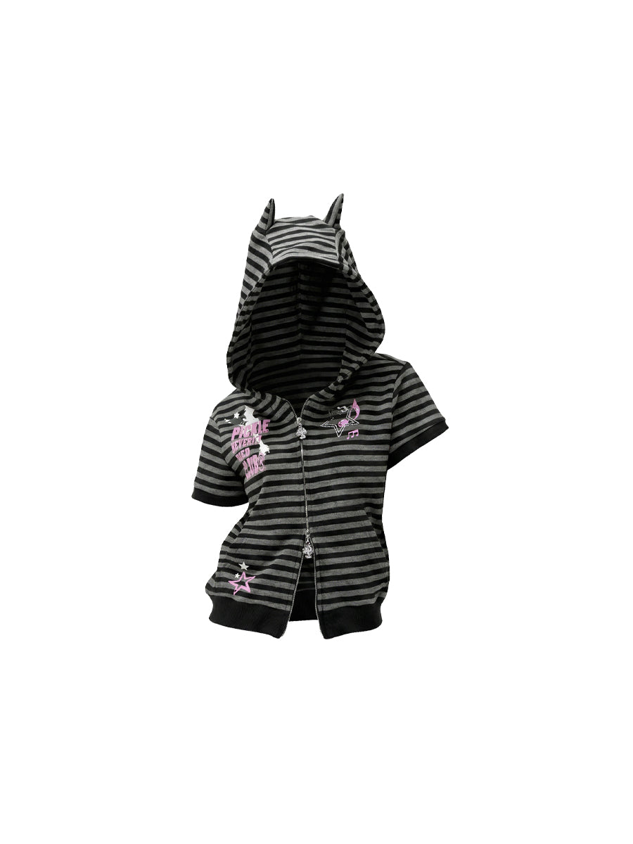 CTRL WORLD Shadow Horn Striped Zip Hooded Jacket