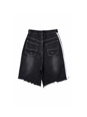 CTRL WORLD Black Devil Graphic Distressed Denim Jorts