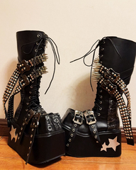 Gothic Studded Platform Lace-Up Boots