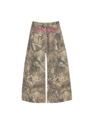 CTRL WORLD Distressed Camouflage Print High-Waisted Pants