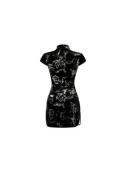 CTRL WORLD Floral Embroidered Velvet Cheongsam