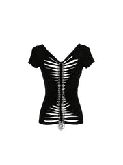 CTRL WORLD Bone Chain Cutout Short Sleeve Top