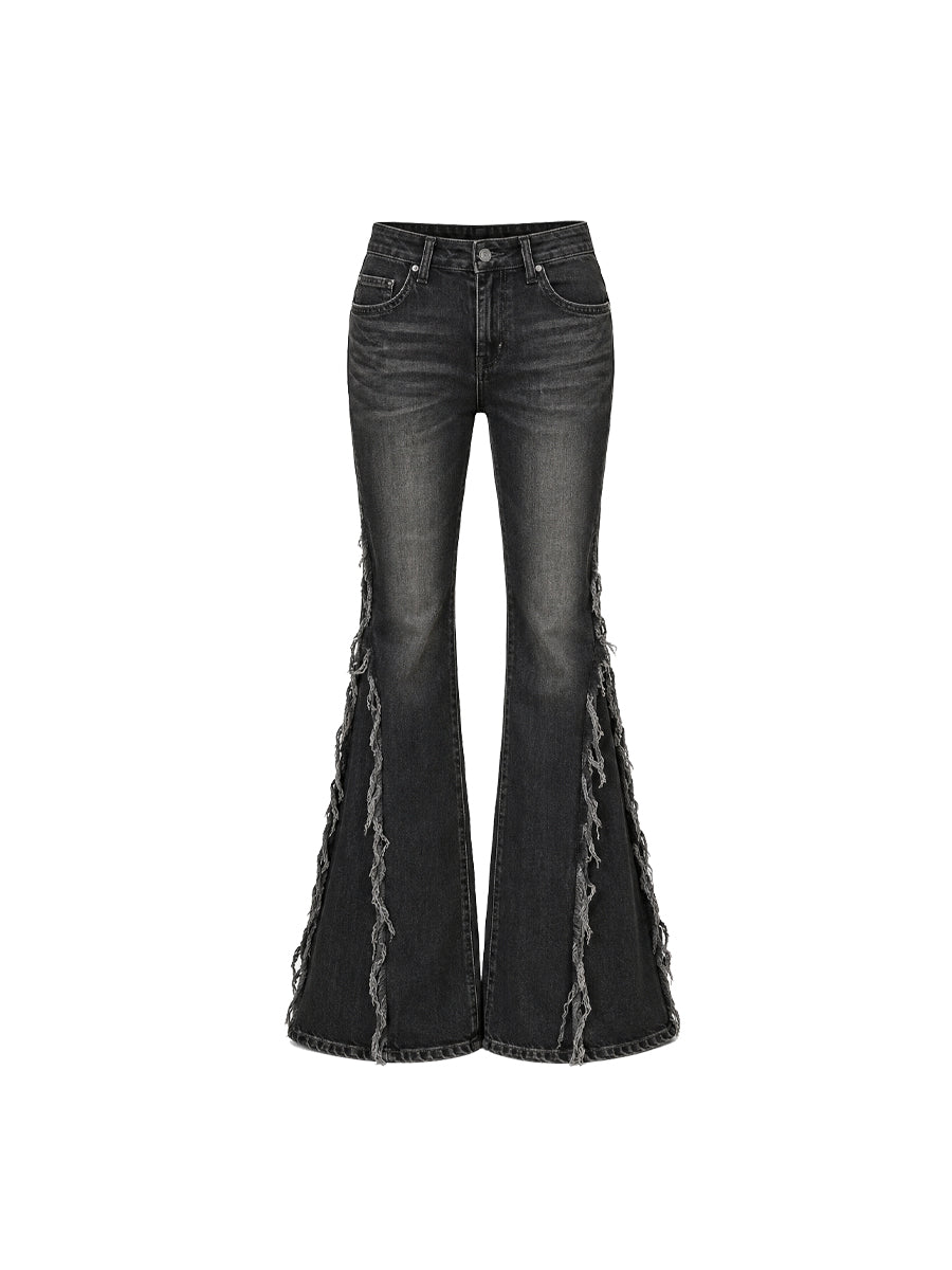 CTRL WORLD Torn Flare High-Waist Distressed Jeans