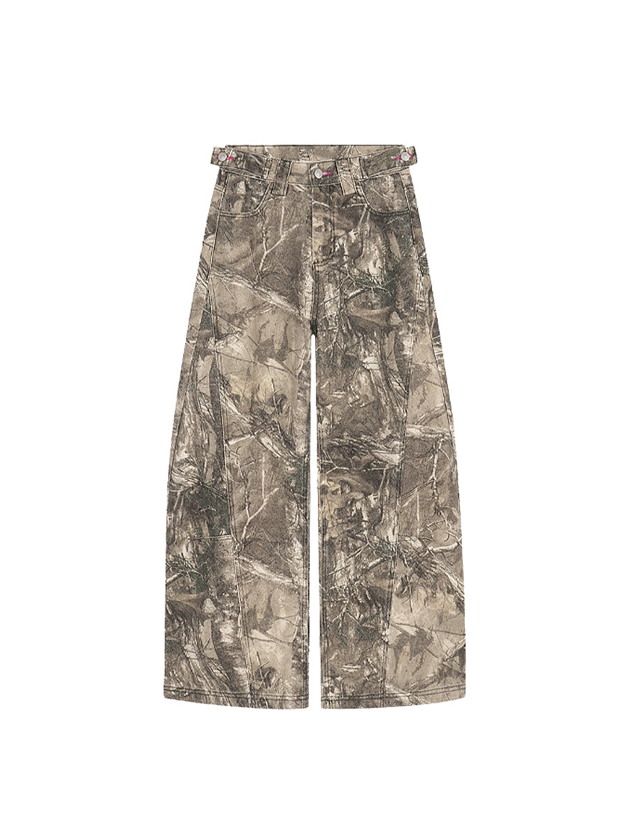CTRL WORLD Distressed Camouflage Print High-Waisted Pants