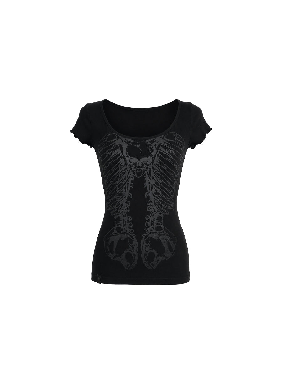 CTRL WORLD Bone Chain Cutout Short Sleeve Top