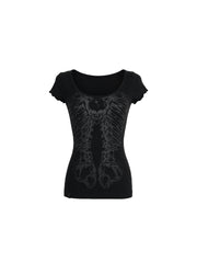 CTRL WORLD Bone Chain Cutout Short Sleeve Top