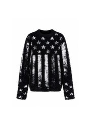 CTRL WORLD Distressed American Flag Fuzzy Knit Sweater