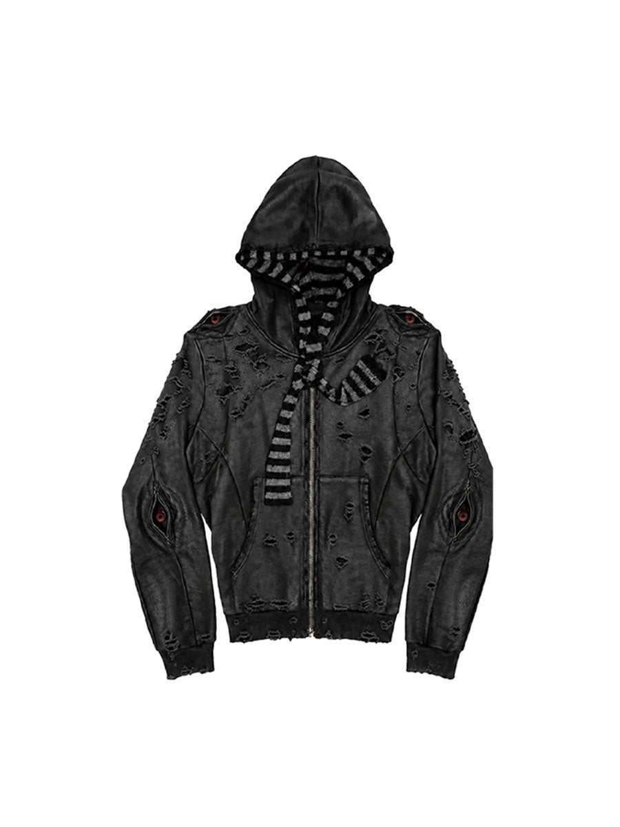 CTRL WORLD Distressed Waxed Hooded Jacket