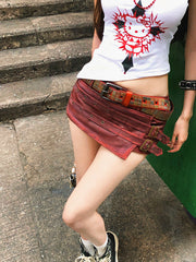 CTRL WORLD Rivet Gear Buckle Faux Leather Shorts