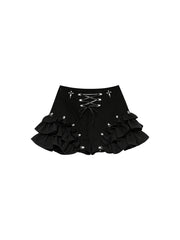 CTRL WORLD Gothic Ruffle Lace-Up Mini Skort