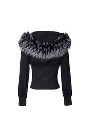 CTRL WORLD Gothic Faux Fur Hood Cropped Zip-Up Hoodie