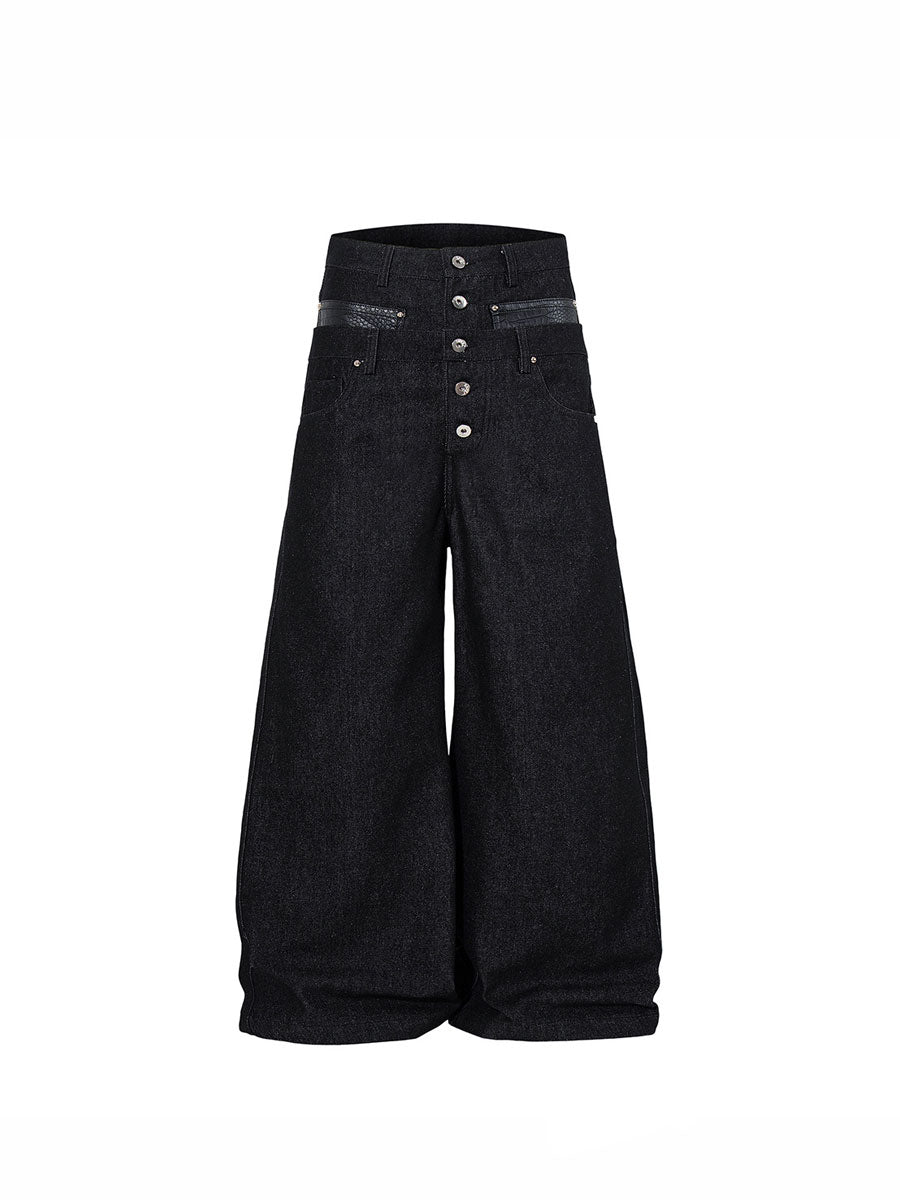 CTRL WORLD Obsidian Armor Studded Wide-Leg Denim Pants
