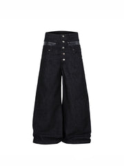 CTRL WORLD Obsidian Armor Studded Wide-Leg Denim Pants
