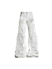 CTRL WORLD Angel Wing Graphic Flare Jeans