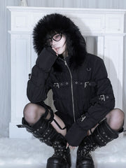CTRL WORLD Gothic Faux Fur Hooded Cropped Jacket