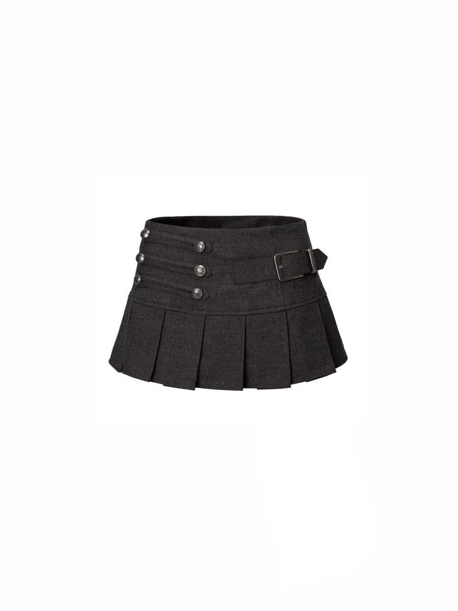 CTRL WORLD Shadow Cadet Wool Pleated Mini Skirt