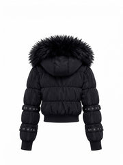 CTRL WORLD Gothic Faux Fur Hooded Cropped Jacket