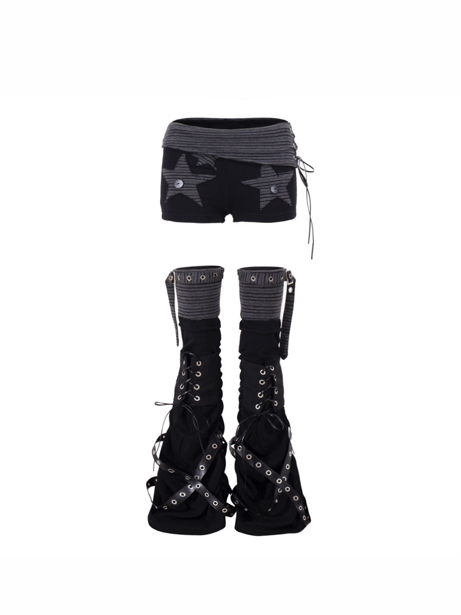 CTRL WORLD Gothic Star Shorts & Lace-Up Leg Warmers Set