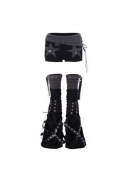 CTRL WORLD Gothic Star Shorts & Lace-Up Leg Warmers Set