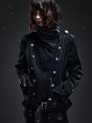 CTRL WORLD Gothic Asymmetric Collar Faux Suede Padded Jacket