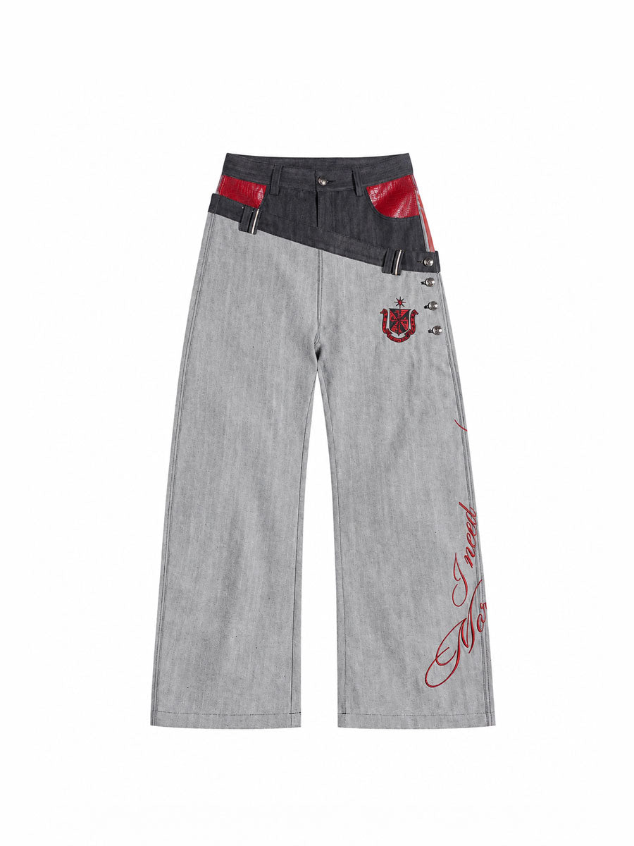 CTRL WORLD Crimson Split-Layer Wide Leg Jeans