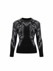 CTRL WORLD Gothic Flame Print Ribbed Knit Sweater
