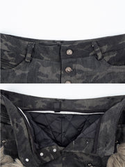 CTRL WORLD Wasteland Wolf Camo Faux Fur Denim Shorts