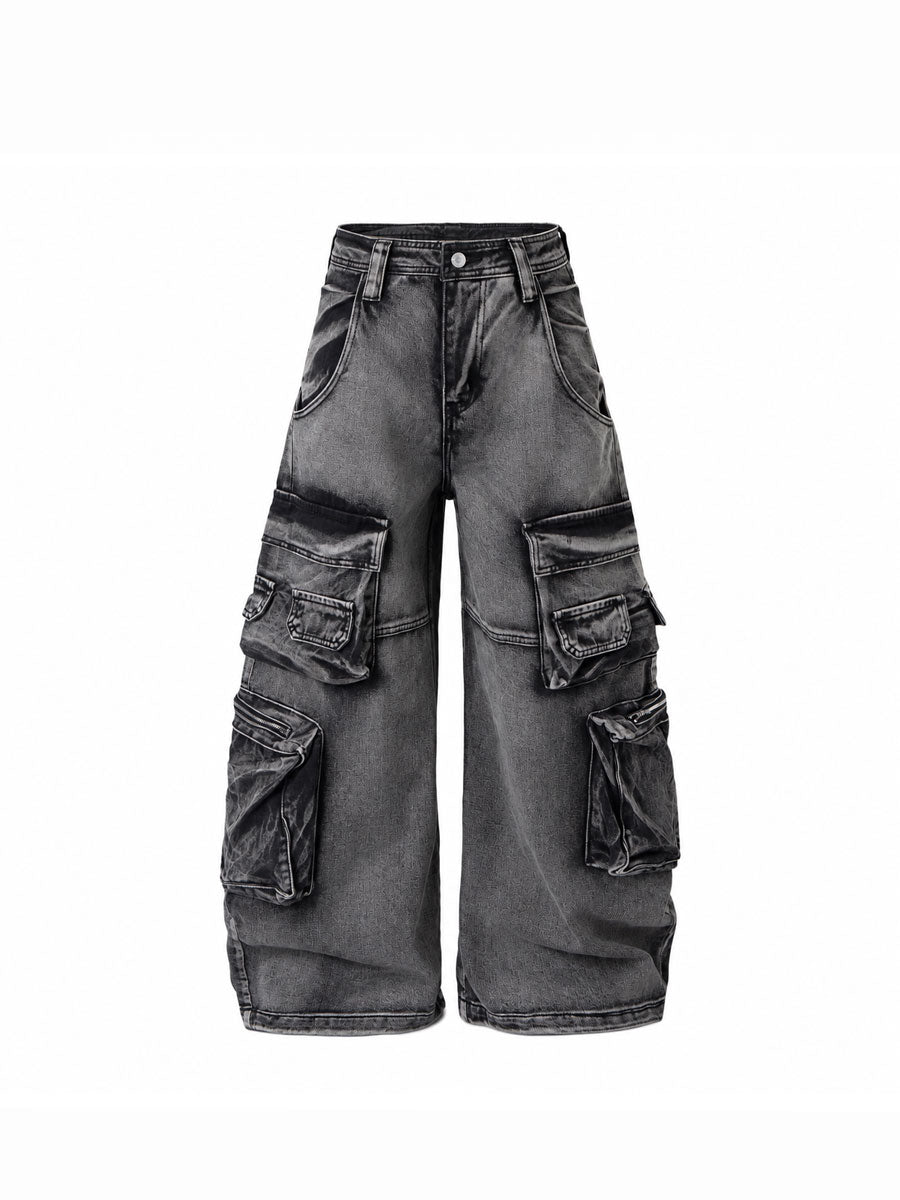 CTRL WORLD Shadow Wash Multi-Pocket Wide-Leg Cargo Jeans
