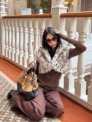 CTRL WORLD Snow Phantom Leopard Faux Fur Cropped Vest