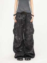 CTRL WORLD Camo Print Cargo Pants with Eyelet Hem