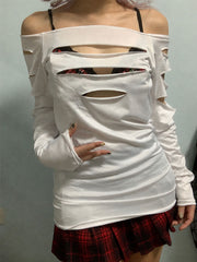 CTRL WORLD Triple-Void Phantom Cutout Off-Shoulder Long Sleeve Top