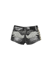 CTRL WORLD Fallen Angel Studded Low-Rise Denim Shorts