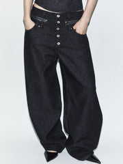 CTRL WORLD Obsidian Armor Studded Wide-Leg Denim Pants