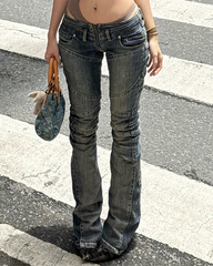 CTRL WORLD Low-Rise Panelled Flared Denim Pants