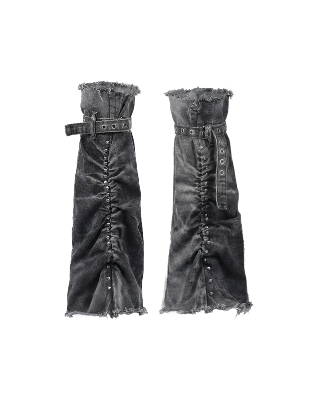 Distressed Studded Denim Leg Warmers