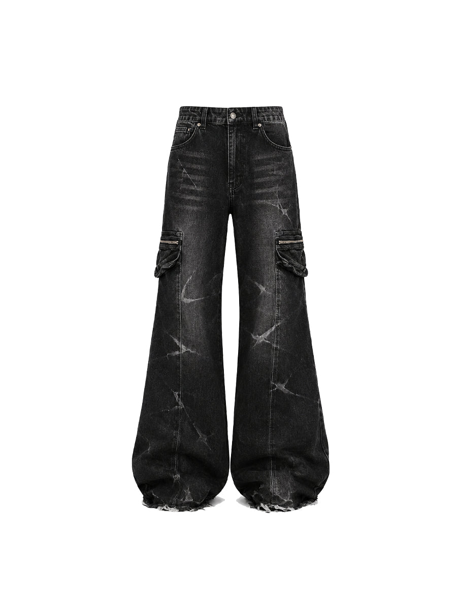 CTRL WORLD Urban Grunge Cargo Wide-Leg Denim Pants