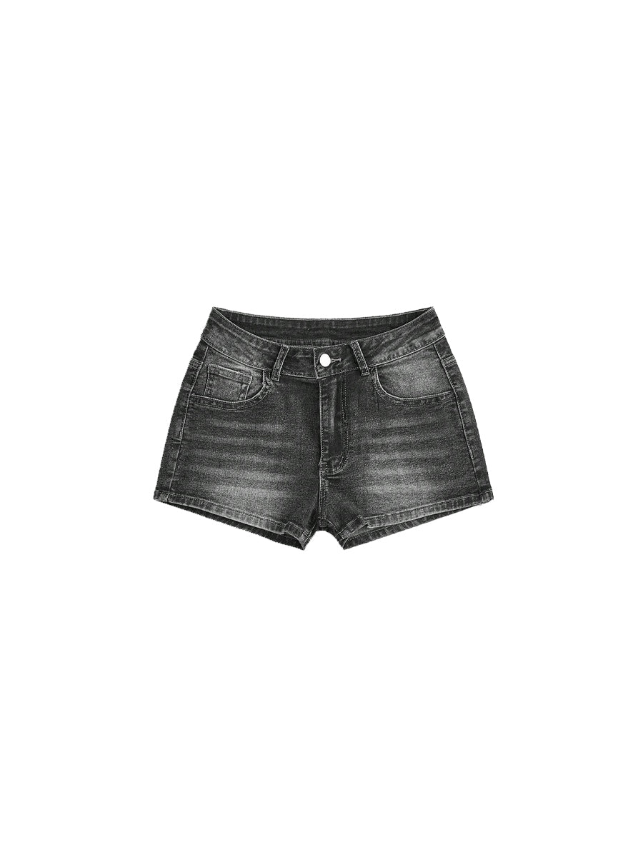 CTRL WORLD Iron Cross Washed Denim Shorts
