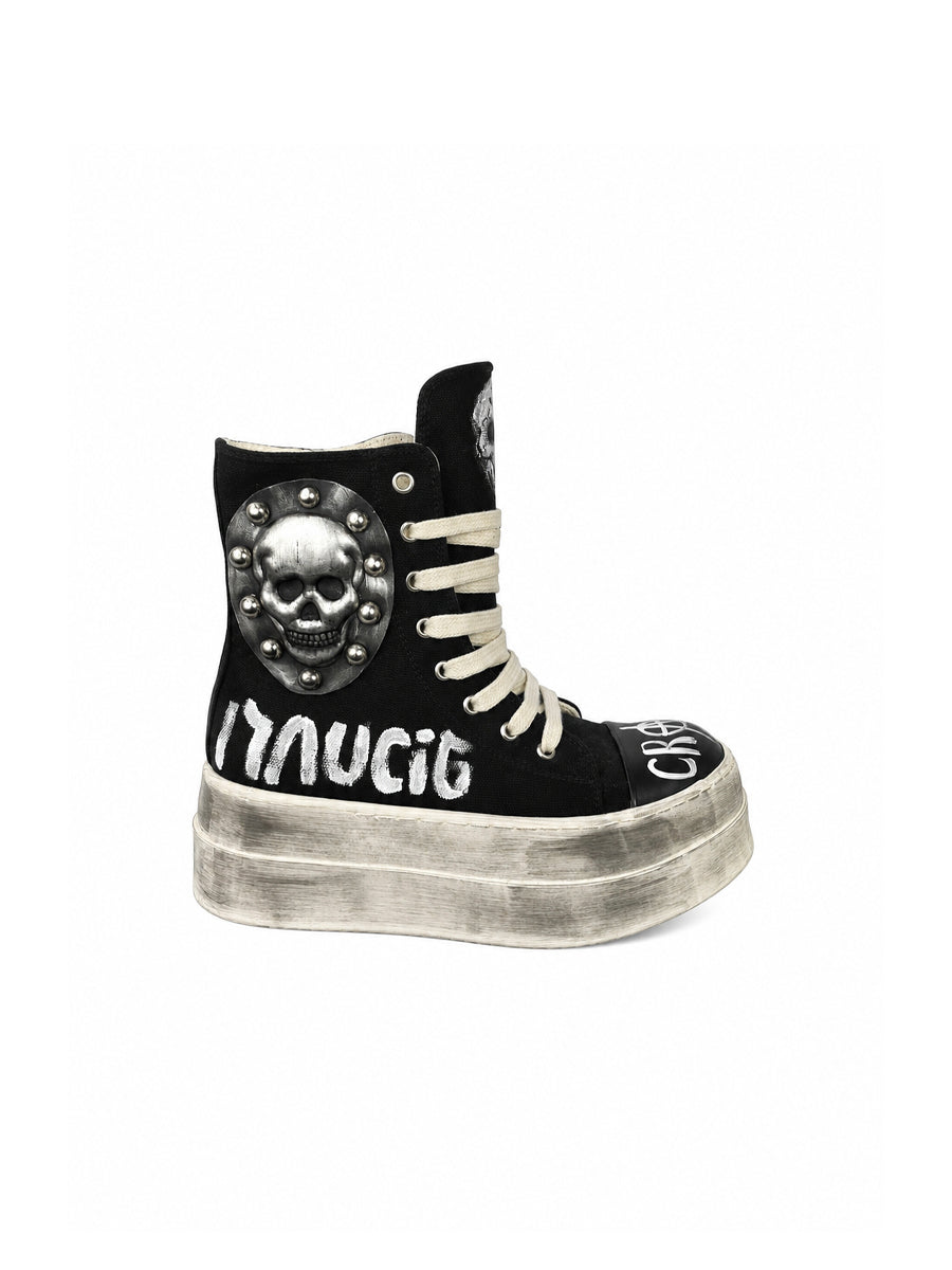 CTRL WORLD Skull Badge Graffiti Platform Boots