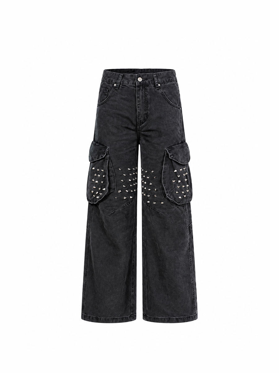 CTRL WORLD Shadow Rivet Cargo Wide Leg Jeans