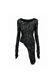 CTRL WORLD Gothic Distressed Knit Asymmetric Sweater