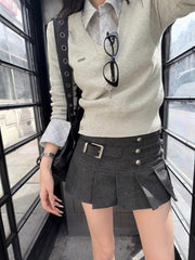 CTRL WORLD Shadow Cadet Wool Pleated Mini Skirt