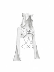 CTRL WORLD Phantom Cat-Ear Chain Gothic Hooded Bolero Top