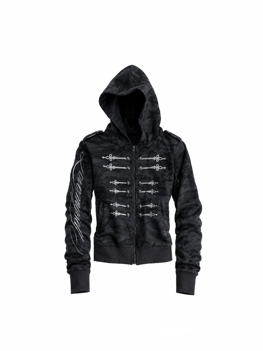 CTRL WORLD Dark Rebel Distressed Camo Zip-Up Hoodie