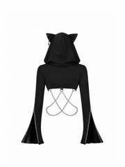 CTRL WORLD Phantom Cat-Ear Chain Gothic Hooded Bolero Top