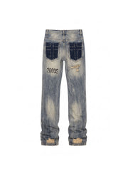 CTRL WORLD Crimson Cross Distressed Rivet Jeans