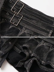 CTRL WORLD Shadow Layered Ruffle Denim Mini Skort