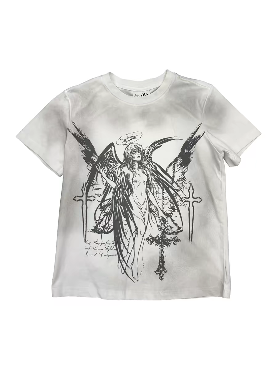 CTRL WORLD Angel Graphic Washed Slim T-Shirt